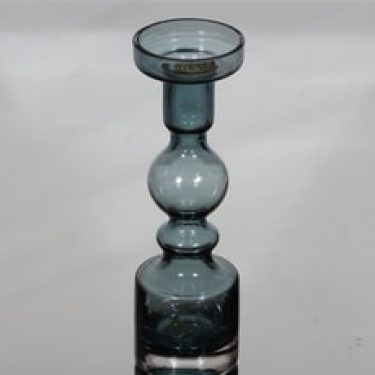 Riihimäen lasi Pompadour kynttilänjalka, siniharmaa, suunnittelija Nanny Still,