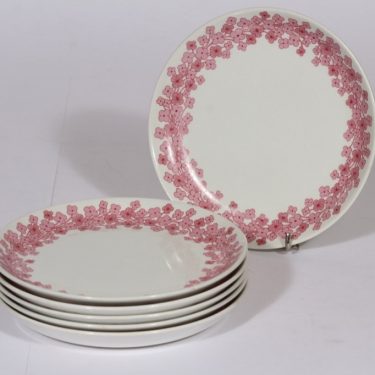 Arabia Leena lautaset, vaalean punainen, 6 kpl, suunnittelija , pieni, serikuva