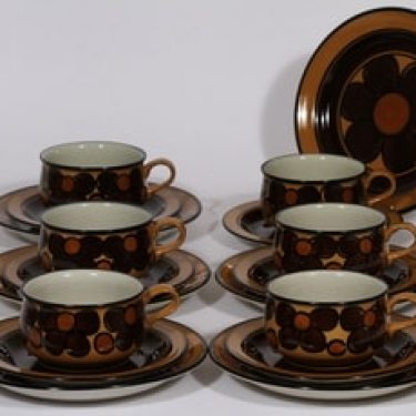 Arabia Kalevala teekupit ja leivoslautaset, käsinmaalattu, 6 kpl, suunnittelija , käsinmaalattu, retro