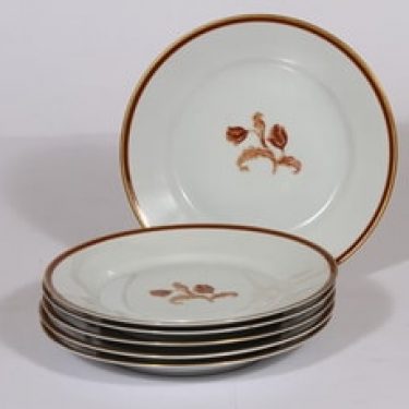 Arabia koriste numero 3314 lautaset, 6 kpl, suunnittelija , serikuva, kukka-aihe, kullattu