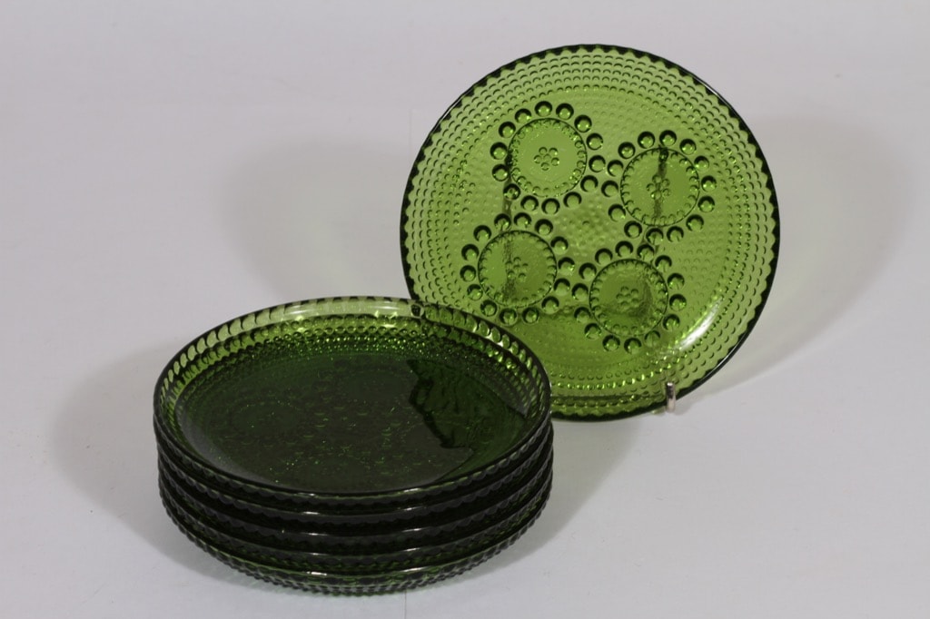 Riihimäen lasi Grapponia lautaset, vihreä, 6 kpl, suunnittelija Nanny Still, pieni