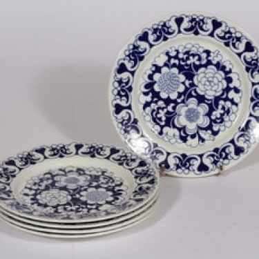 Arabia Gardenia leivoslautaset, sininen, 5 kpl, suunnittelija Esteri Tomula, serikuva