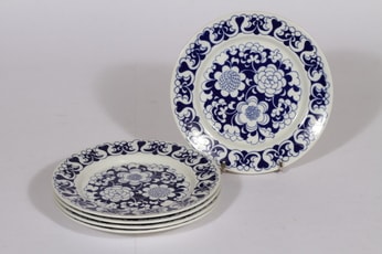 Arabia Gardenia leivoslautaset, sininen, 5 kpl, suunnittelija Esteri Tomula, serikuva