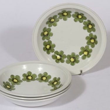 Arabia Primavera lautaset, syvä, 4 kpl, suunnittelija Esteri Tomula, syvä, serikuva, kukka-aihe, retro