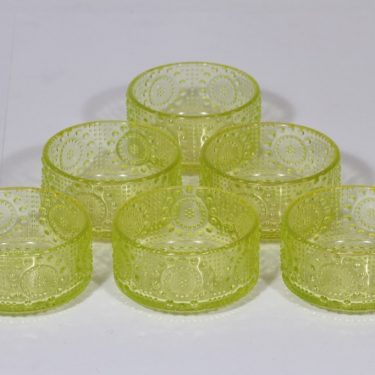 Riihimäen lasi Grapponia jälkiruokakulhot, keltainen, 6 kpl, suunnittelija Nanny Still,