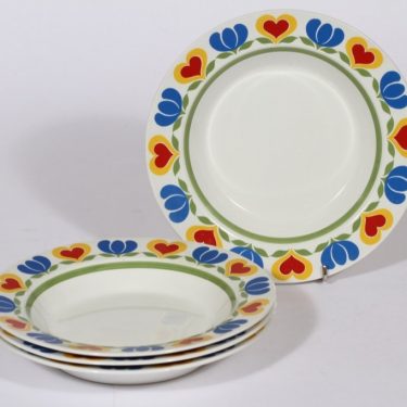 Arabia Könni lautaset, syvä, 4 kpl, suunnittelija , syvä, serikuva, retro