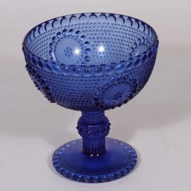 Riihimäen lasi Grapponia kulho, suunnittelija Nanny Still, jalallinen, sininen
