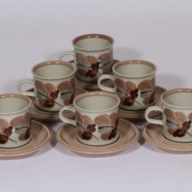 Arabia Koralli kahvikupit, vaaleanpunainen, 6 kpl, suunnittelija , käsinmaalattu, kukka-aihe