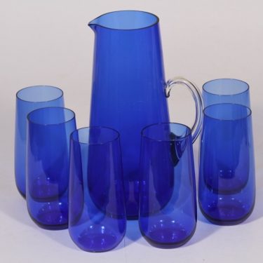 Kumela kaadin ja lasit, sininen, 1+6 kpl, suunnittelija Sirkku Kumela-Lehtonen, 1.3 l , 35 cl