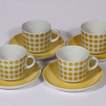 Arabia Pop kahvikupit, keltainen, 4 kpl, suunnittelija , puhalluskoriste, retro