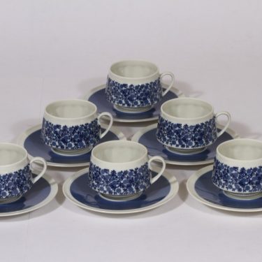 Arabia Doria kahvikupit, sininen, 6 kpl, suunnittelija , serikuva