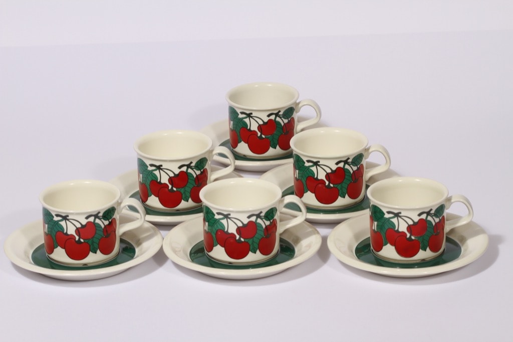 Arabia Kirsikka kahvikupit, 6 kpl, suunnittelija , serikuva, retro