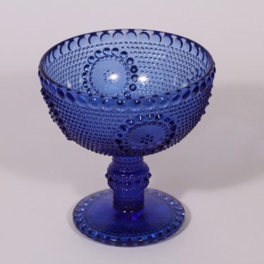 Riihimäen lasi Grapponia kulho, sininen, suunnittelija Nanny Still, jalallinen