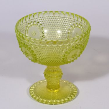 Riihimäen lasi Grapponia kulho, keltainen, suunnittelija Nanny Still, jalallinen