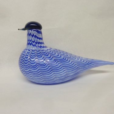 Nuutajärvi glass bird, Lintu Sininen, designer Oiva Toikka, filigree, signed