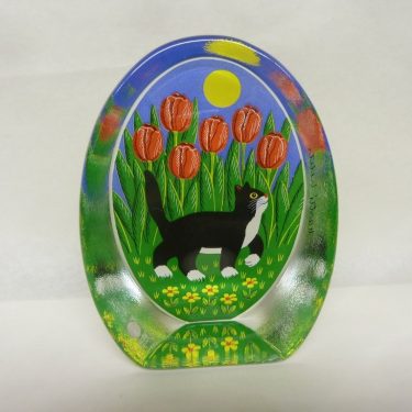 Iittala lasikortti, Kävelyllä, suunnittelija Martti Lehto, Kävelyllä, serikuva, kissa-aihe