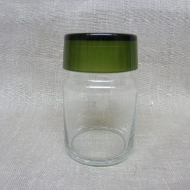 Riihimäen lasi maustepurkki, vihreä, suunnittelija Saara Hopea, lasinen, korkki