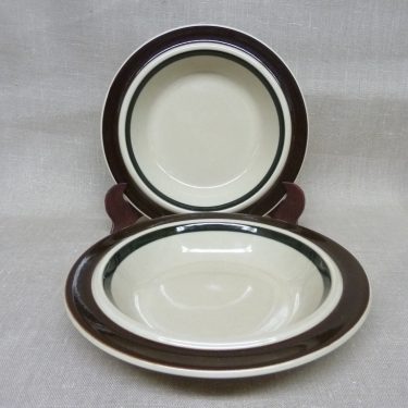 Arabia Ruija plates, brown, 2 pcs, designer Raija Uosikkinen, deep, stripe decoration