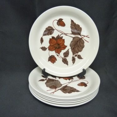 Arabia Tea for Two plates, 6 kpl, silk-screening, flower theme