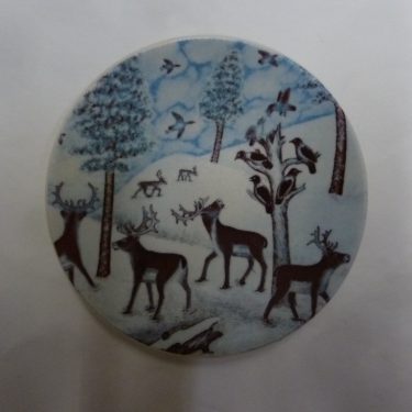 Arabia decorative plate, Muuttolinnut, designer Andreas Alariesto, small, Lapland theme, naive