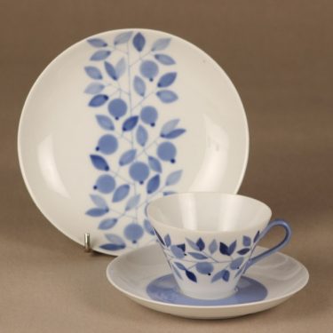 Arabia Myrtilla coffee cup, saucer and plate, blue, Esteri Tomula