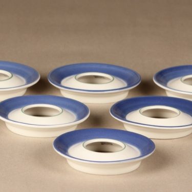 Arabia Balladi egg cups, blue and white, 6 pcs, designer Heikki Orvola, silk screening