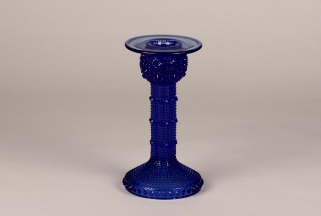 Riihimäen lasi Grapponia candlestick, blue, designer Nanny Still