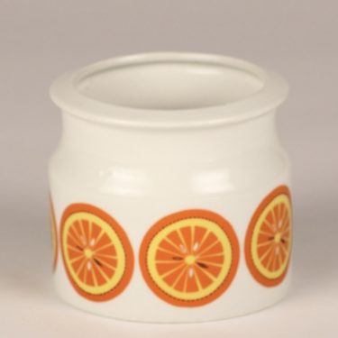 Arabia Pomona Appelsiini jar, designer Raija Uosikkinen, silk screening, retro