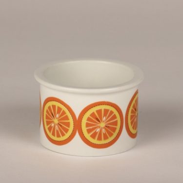 Arabia Pomona orange jar, designer Raija Uosikkinen, silk screening, retro