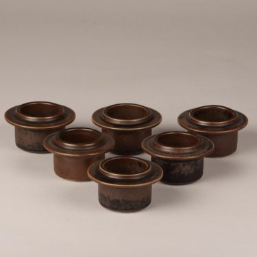 Arabia Ruska egg cups, brown, 6 pcs, designer Ulla Procope, glazed