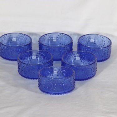 Riihimäen lasi Grapponia jälkiruokamaljat, sininen, 6 kpl, suunnittelija Nanny Still,