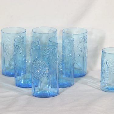 Nuutajärvi Flora lasit, sininen, 6+1 kpl, suunnittelija Oiva Toikka,