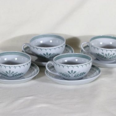 Arabia Green Thistle teekupit, käsinmaalattu, 4 kpl, suunnittelija , käsinmaalattu