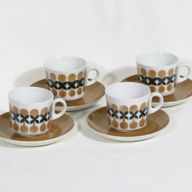 Arabia BR kahvikupit, retro, 4 kpl, suunnittelija Göran Bäck, retro, retrokuvio, puhalluskoriste