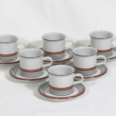 Arabia Aslak kahvikupit, 6 kpl, suunnittelija Ulla Procope, raitakoriste
