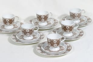 Arabia Ali coffee cups and plates, 12 cl, 6 pcs, designer Raija Uosikkinen, 12 cl, copper ornament