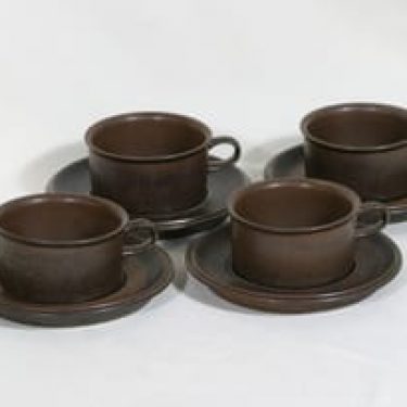 Arabia Ruska teekupit, ruskea, 4 kpl, suunnittelija Ulla Procope,