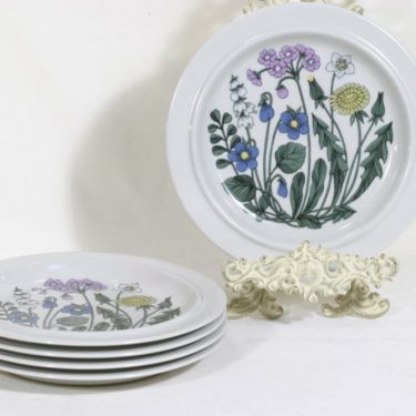 Arabia Flora lautaset, 5 kpl, suunnittelija Esteri Tomula, serikuva