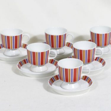 Arabia Venla kahvikupit, 12 cl, 5 kpl, suunnittelija Raija Uosikkinen, 12 cl, raitakoriste, serikuva