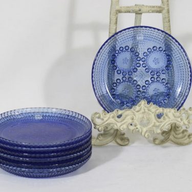 Riihimäen lasi Grapponia lautaset, sininen, 7 kpl, suunnittelija Nanny Still, pieni