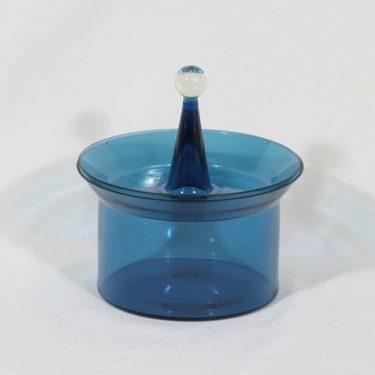 Riihimäen lasi Harlekiini makeiskulho, sininen, suunnittelija Nanny Still, kannellinen