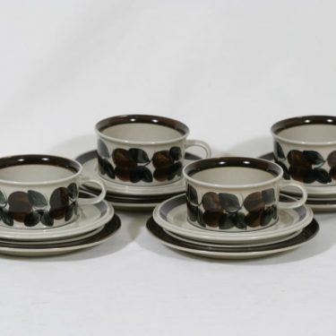 Arabia Ruija teekupit ja lautaset, käsinmaalattu, 4 kpl, suunnittelija Raija Uosikkinen, käsinmaalattu