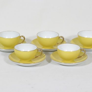 Arabia RV mokkakupit, keltainen, 5 kpl, suunnittelija , koristelematon