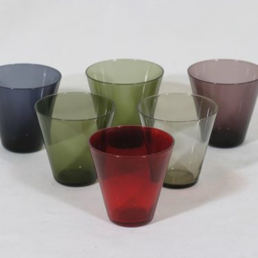 Nuutajärvi Kartio lasit, eri värejä, 6 kpl, suunnittelija Kaj Franck,
