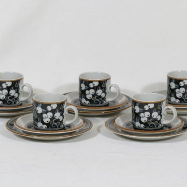 Arabia Taika kahvikupit ja lautaset, 5 kpl, suunnittelija Inkeri Seppälä, serikuva