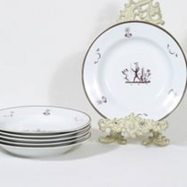Arabia Diana lautaset, syvä, 6 kpl, suunnittelija Einar Forseth, syvä, siirtokuva, art deco