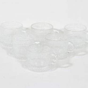 Nuutajärvi Kastehelmi kahvikupit, kirkas, 6 kpl, suunnittelija Oiva Toikka,