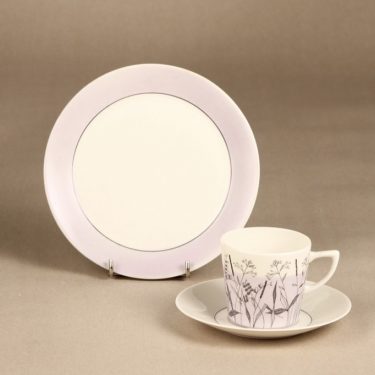 Arabia Kesä II coffee cup, saucer and plate, lilac, Esteri Tomula