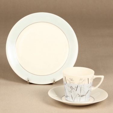 Arabia Kesä II coffee cup, saucer and plate, light blue, Esteri Tomula