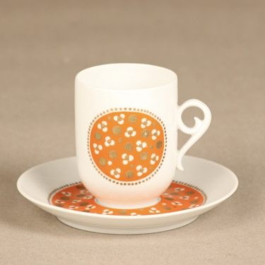 Arabia Pimpinella kahvikuppi, oranssi, suunnittelija Anja Jaatinen, serikuva